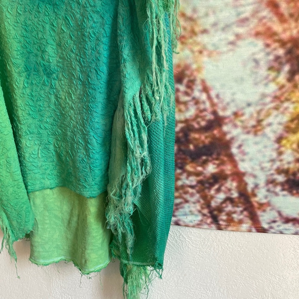 Free People green/Teal sleeveless hi low Fringe Tunic like new - Picture 5 of 15